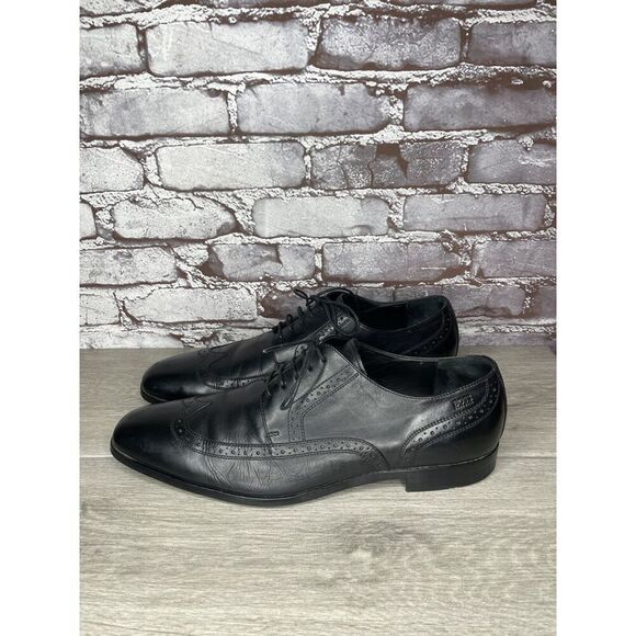 Boss Hugo Boss Black Leather Wingtip Oxfords Dress Shoes Men's Sz 12M US/45EU - Picture 1 of 16